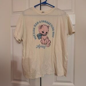 Aries Cream T-Shirt with Blue Accents